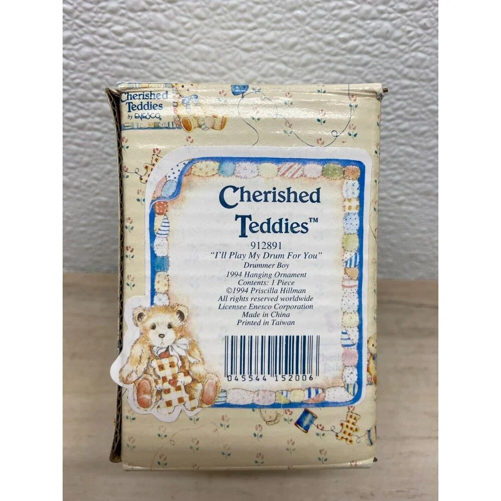 Vtg 1994 Enesco Cherished Teddies I ll Play My Drum For You Hanging Ornament Fig